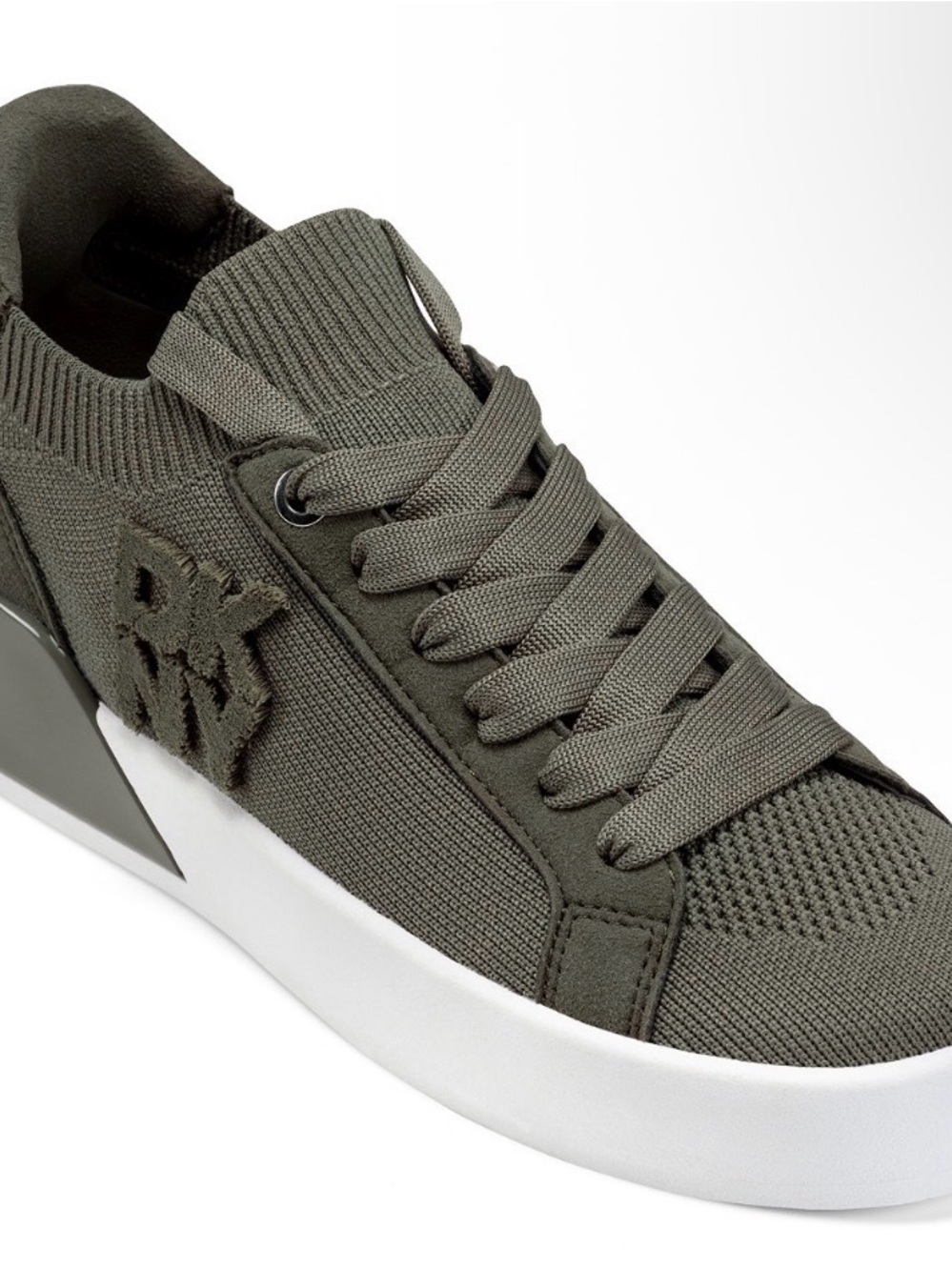 DKNY Mallory Knit Lace‑Up Sneakers | Olive Green | Women’s Brand New in Box